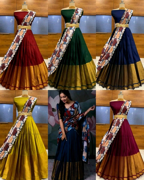 Trendy Traditonal Half Saree for Women - Yellow, Unstitched
