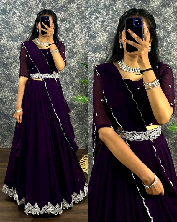 DAIMOND Fully Stitched LEHENGA - Free Size, Wine