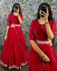 DAIMOND Fully Stitched LEHENGA - Free Size, Wine