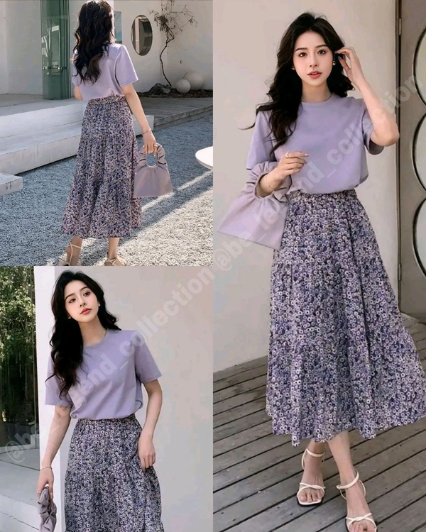 Trendy Top & Skirt Combo - Purple, S