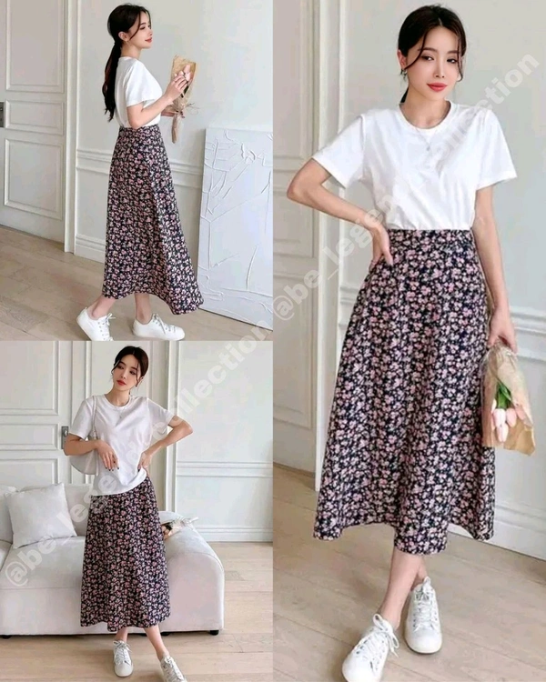 Trendy Top & Skirt Combo - White, S