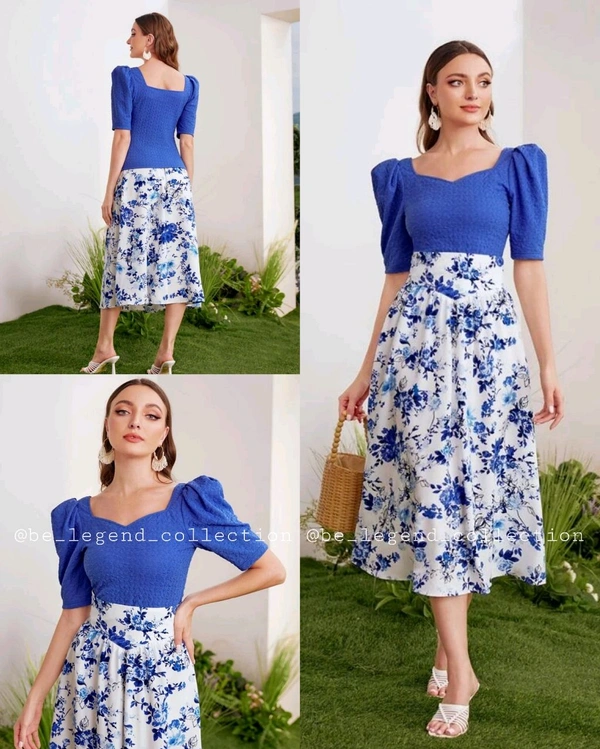 Trendy Top & Skirt Combo - Blue, S
