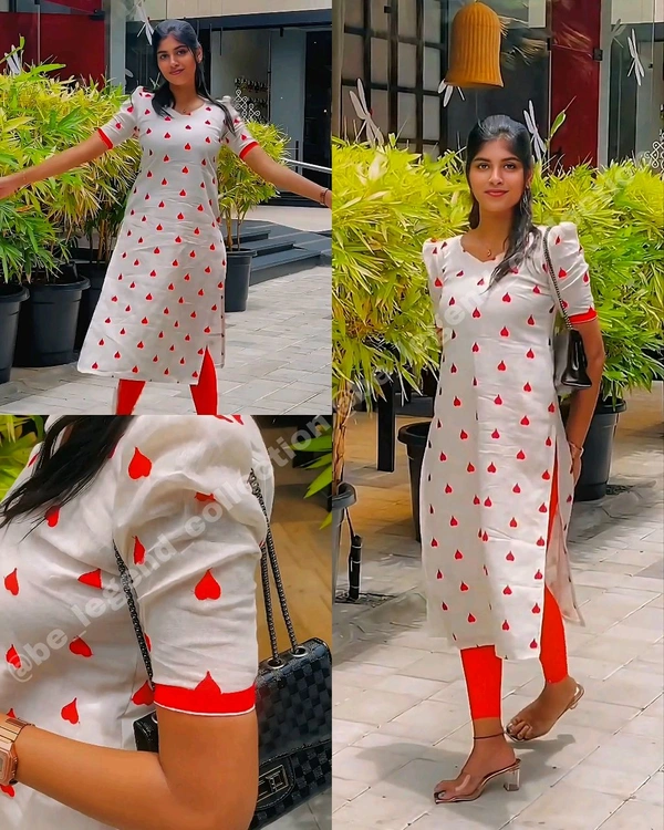 Trendy stylish Red Heart Printed Women's Kurti - XL