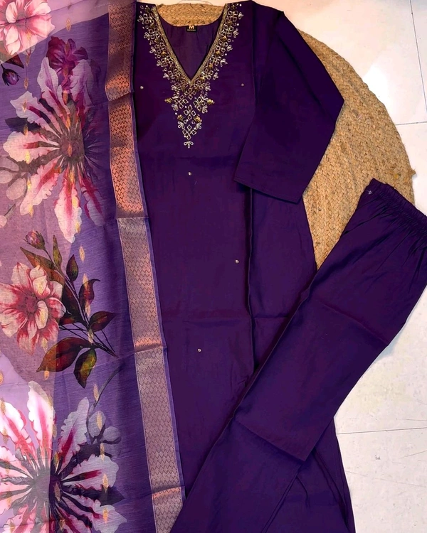 Hand work Kurtas for functions Kurti + pant + dupata - Cherry Pie, M