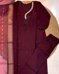 Hand work Kurtas for functions Kurti + pant + dupata - Cherry Pie, M