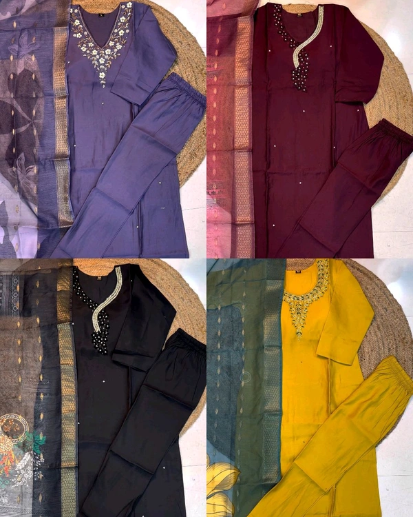Hand work Kurtas for functions Kurti + pant + dupata - Cherry Pie, M