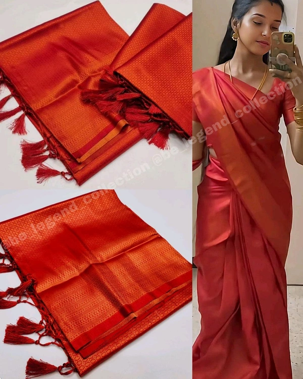 Very Exclusive Premium Copper Softy Kuberpattu with rich copper two tone zari - Red Orange, Free Size