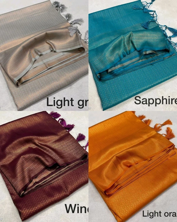 Very Exclusive Premium Copper Softy Kuberpattu with rich copper two tone zari - Lite Grey, Free Size