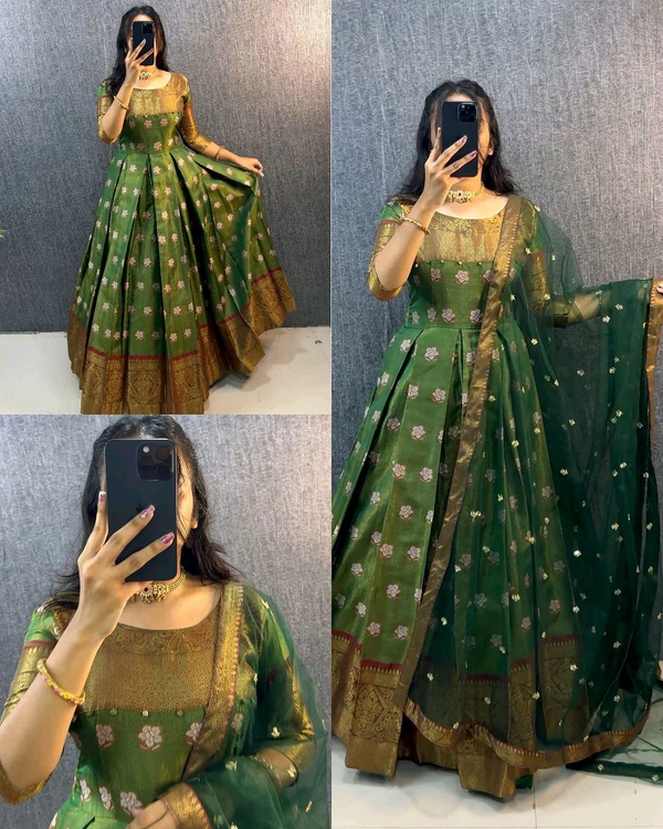 UPCOMING WEDDING SERIES GOWN WITH DUPPTA - Green, XL