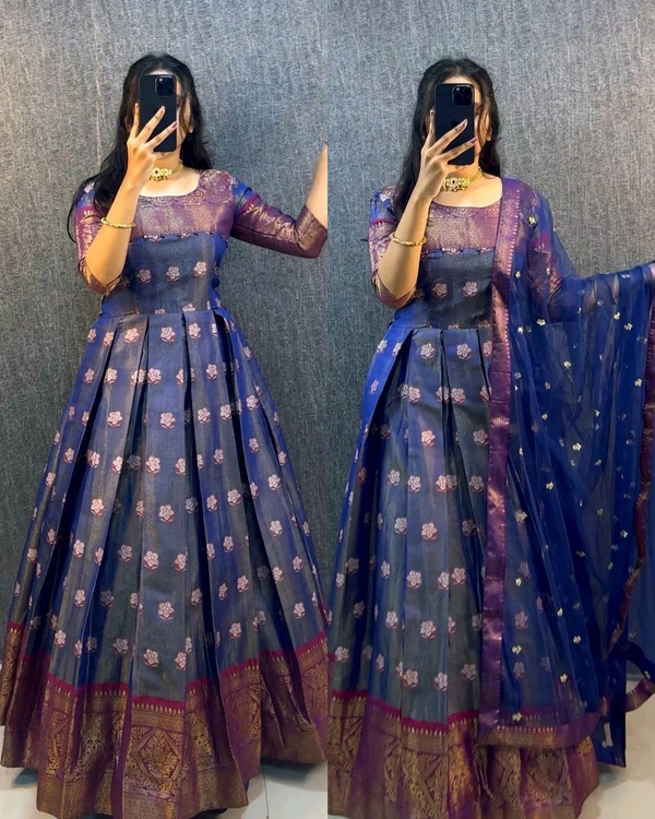 UPCOMING WEDDING SERIES GOWN WITH DUPPTA - Blue, 2XL