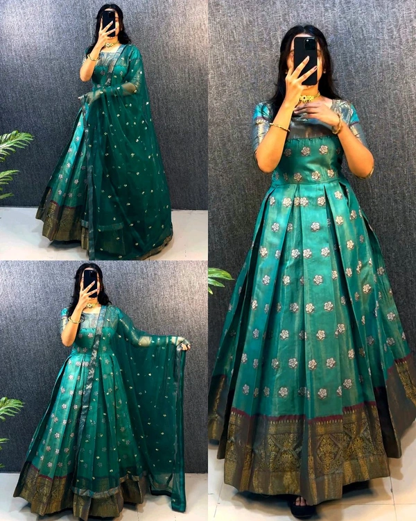 UPCOMING WEDDING SERIES GOWN WITH DUPPTA - Teal, M