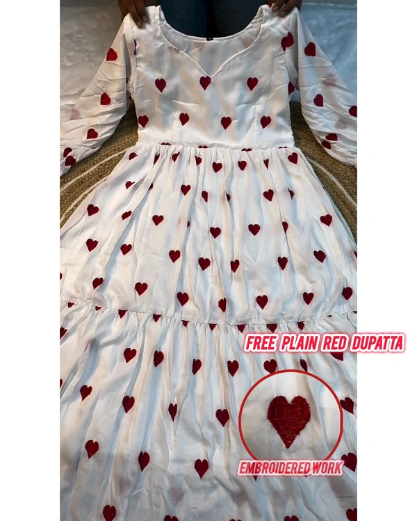 The beautiful ❤️Red Heart Embroidered Work Gown With Free Dupatta - 2XL