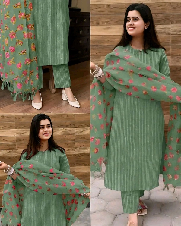 New Fabulous Full Set Kurta with Dupatta and Bottomwear - Teal Blue, 2XL