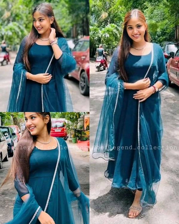 Daily Use Womens Gown With Dupatta Set Dress - Teal, M