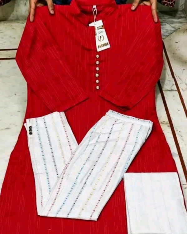 Khadi cotton daily wear kurta sets - Red, 2XL