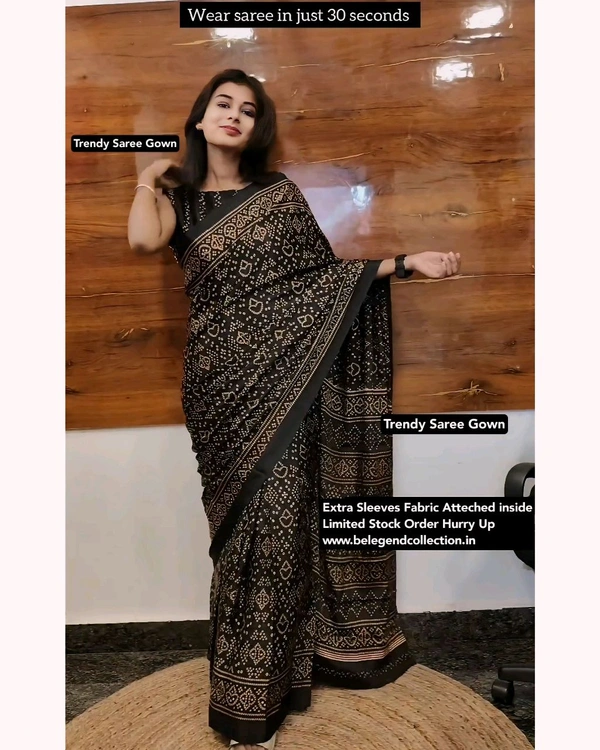  30 Secounds Gown Saree - Black, 2XL