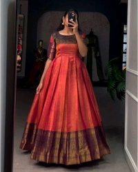 Kanjivaram Pure Silk Gown - Green, Free Size