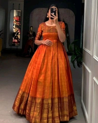 Kanjivaram Pure Silk Gown - Green, Free Size