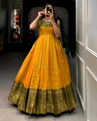Kanjivaram Pure Silk Gown - Green, Free Size