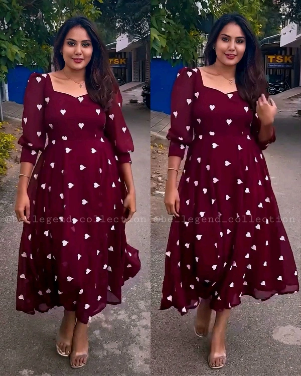 New HEART  Frock - Maroon, S