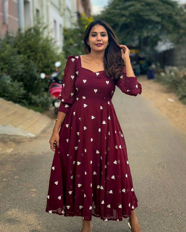 New HEART  Frock - Maroon, M