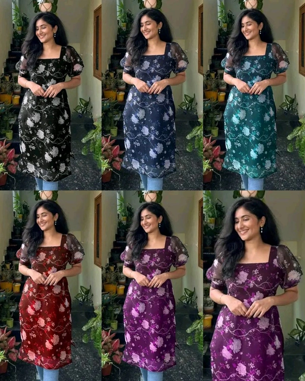 FLORAL PRINTED GEORGETTE STRAIGHT KURTIS - Purple, XL