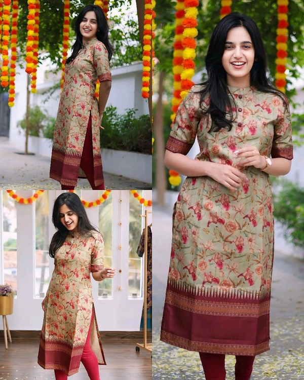 FASHIONABLE COTTON KURTI WITH DIGITAL PRINT FOR WOMAN - L