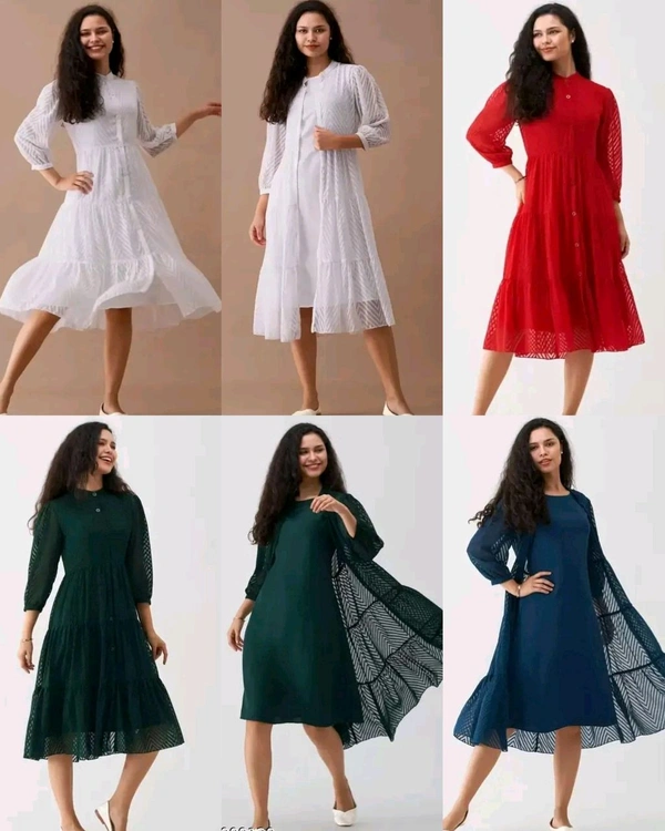 Latest Premium Quality Beautiful Georgette Woven Zikzak Jacket Kurta - Dark Green, S