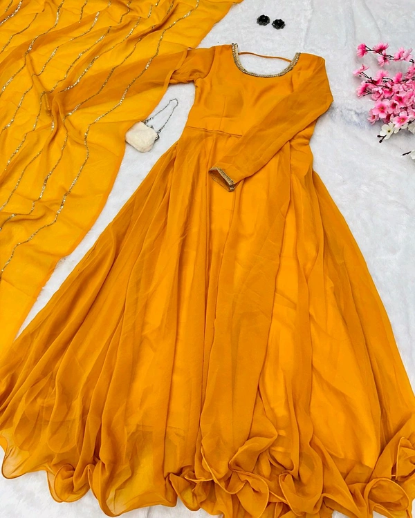 Elegance with Modern Exclusive Anarkali Design 🌸 - Yellow, XL
