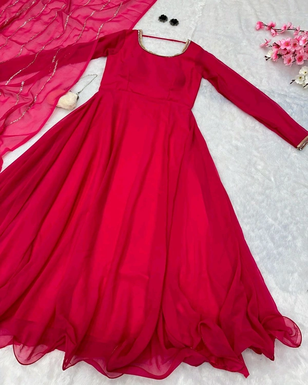 Elegance with Modern Exclusive Anarkali Design 🌸 - Cerise Red, M
