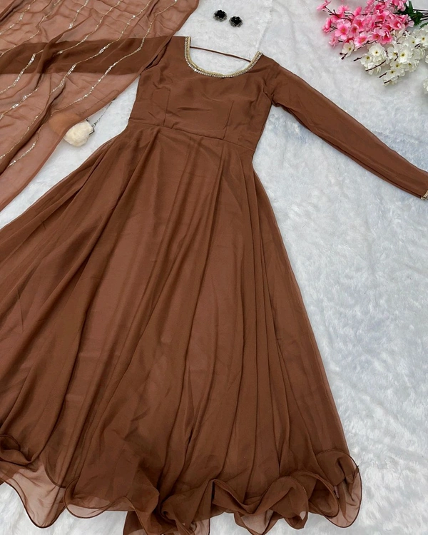Elegance with Modern Exclusive Anarkali Design 🌸 - Brown, 2XL