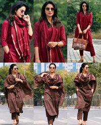 Trendy kurti and pant set With Dupatta   - Purple, S