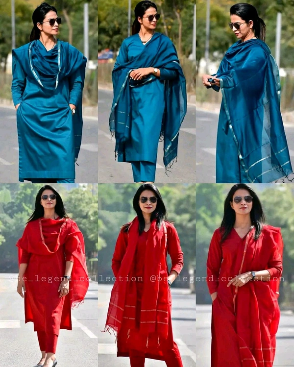 Trendy kurti and pant set With Dupatta   - Fun Blue, XL
