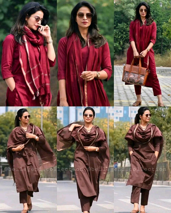 Trendy kurti and pant set With Dupatta   - Coffee, S