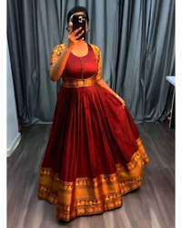 Pure Narayanpet Gown with Removable coat - Green, S