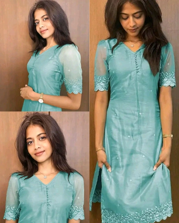 Women Bollywood Style Kurti - S, Aque Blue