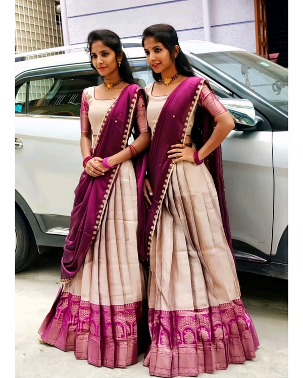 Kanjiveram Silk Zari lehanga with blouse along with cutwork Duppta - Un Stitched, Cardinal Pink