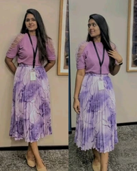 Trendy Stylish Puff Sleeves & Marble Elegance Masterpiece Skirt Combo - Purple Combo, XS