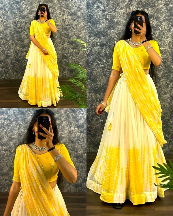 Trendy Traditonal Lehenga for Women - Yellow, L
