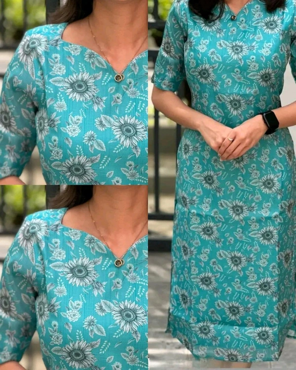 Women's Straight Floral Printed Kurti  - M