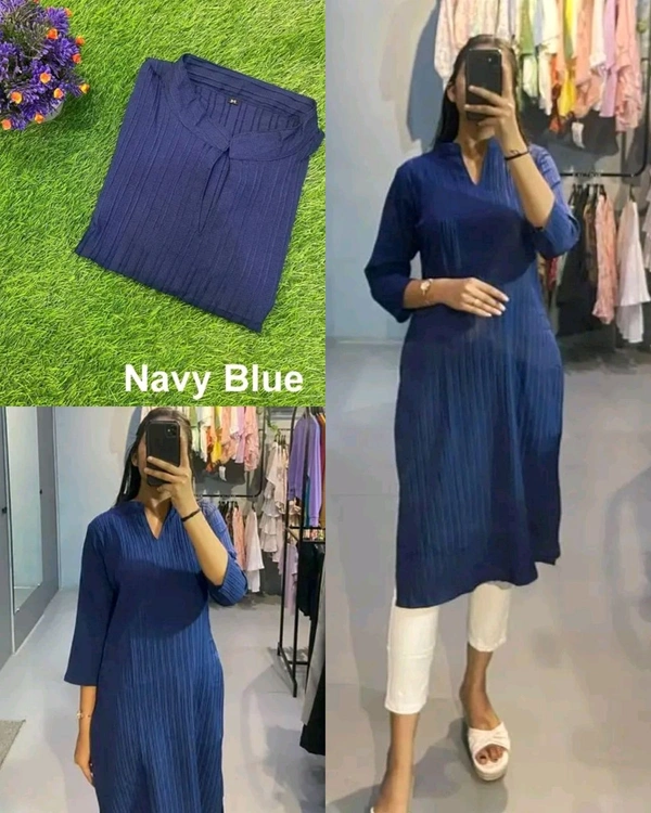 Popcorn New Kurti  - Navy Blue, 6XL