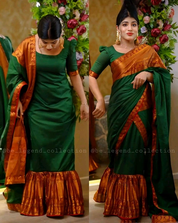 30 Secounds Gown Saree - Green, M