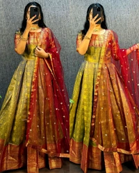 UPCOMING WEDDING SERIES GOWN WITH DUPPTA - Green, S