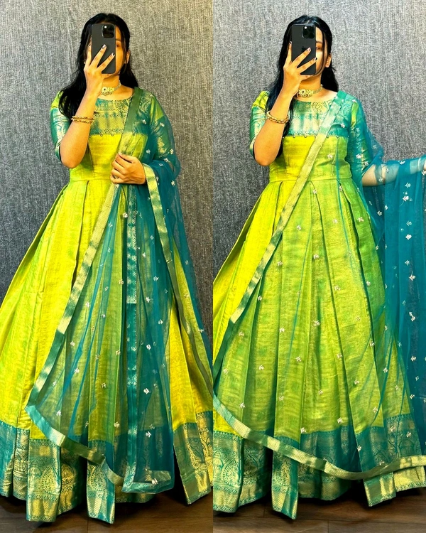 UPCOMING WEDDING SERIES GOWN WITH DUPPTA - Green, L