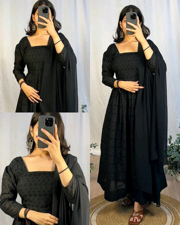 Black Hakoba, With Elegance Look Kurta With Dupatta & Pant Set - M