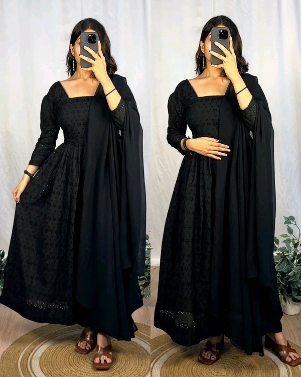 Black Hakoba, With Elegance Look Kurta With Dupatta & Pant Set - M