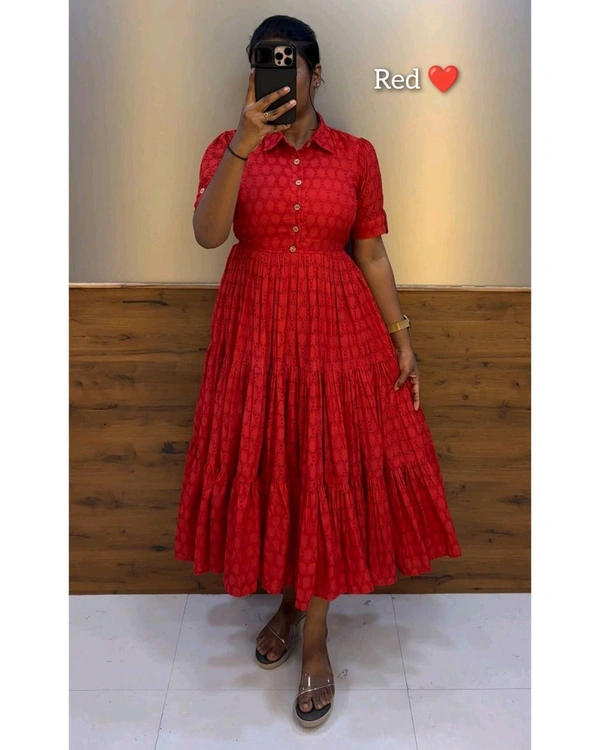 Hakoba 3 layer Midi Gown - Red, XL