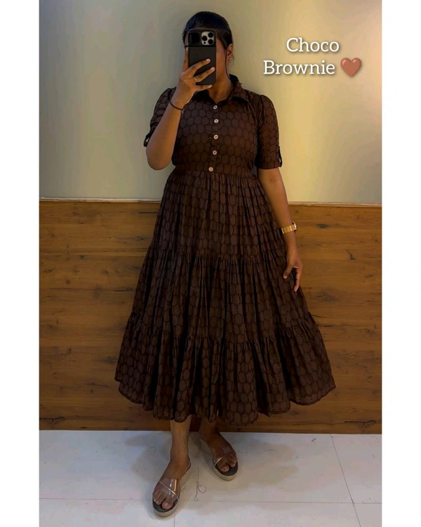Hakoba 3 layer Midi Gown - Choco Brownie, 2XL