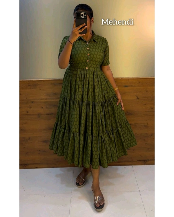 Hakoba 3 layer Midi Gown - Mehendi, XL