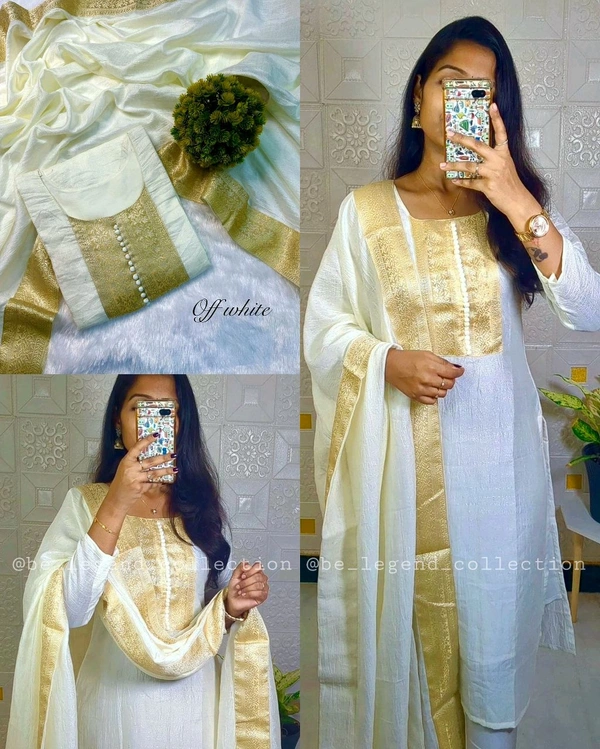 Stylish festival wear pure vichitra silk Kurti set with beautiful zari work lace yoke part and Dupatta - Rosy Bronze, S